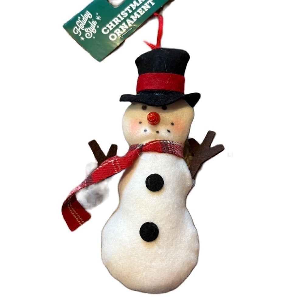 Festive Snowman Christmas Ornament Plush Stuffed NEW